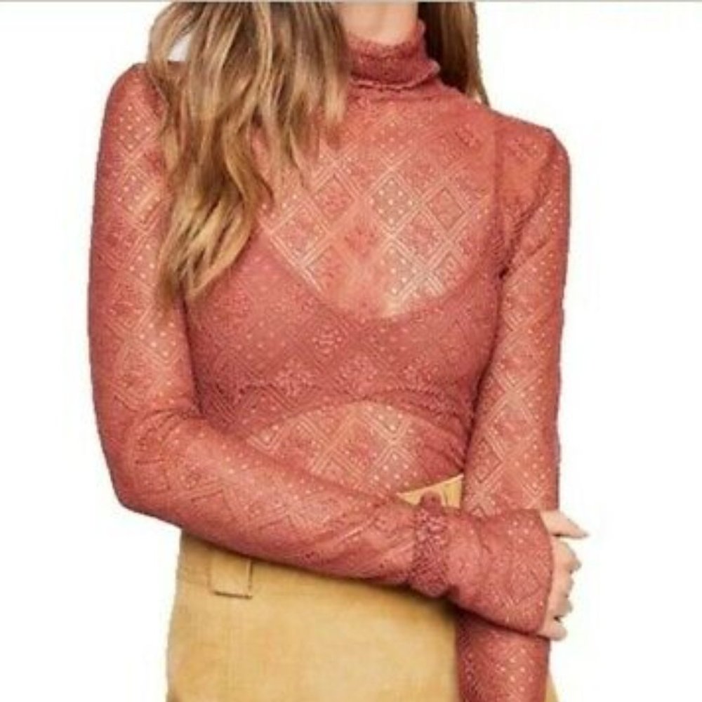 Free People Sweet Memories Lace Layered Turtleneck